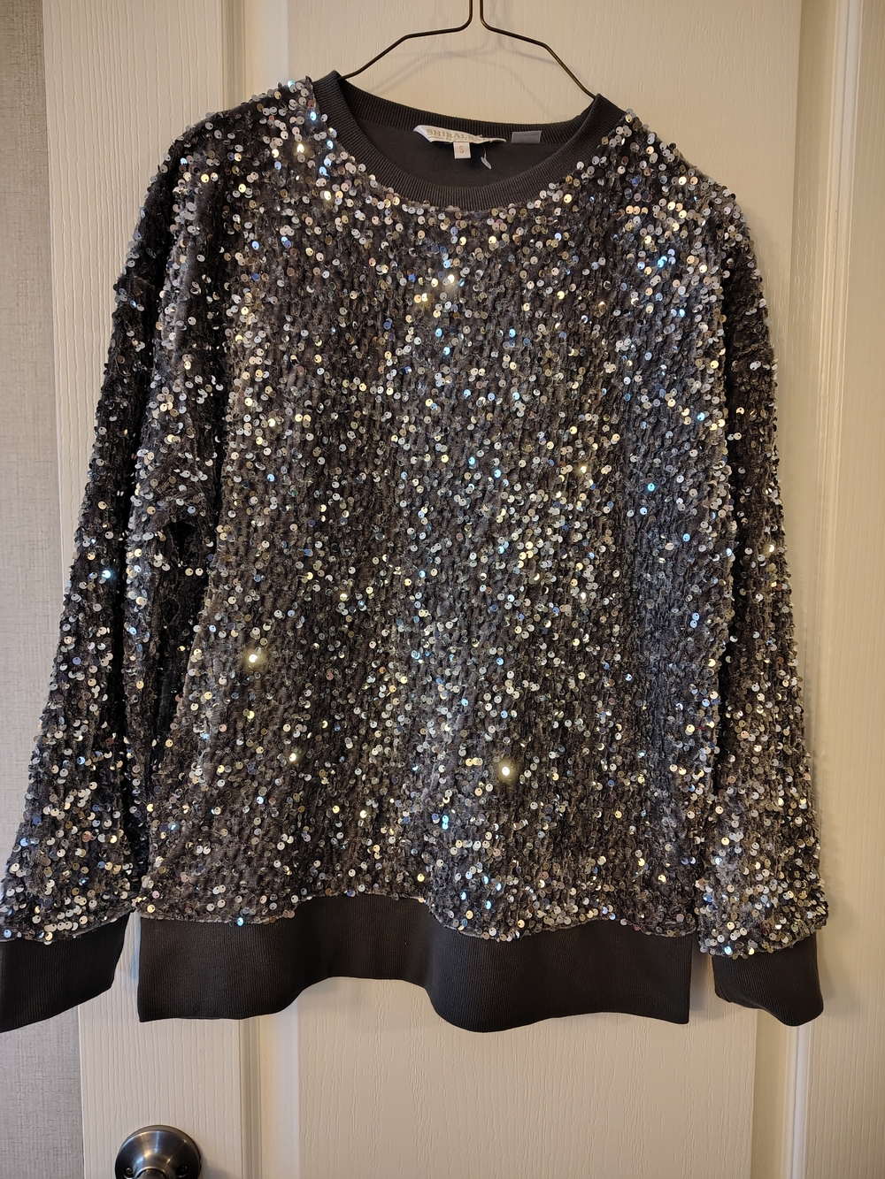 Shiraleah Silver Sequin Crewneck Sweater